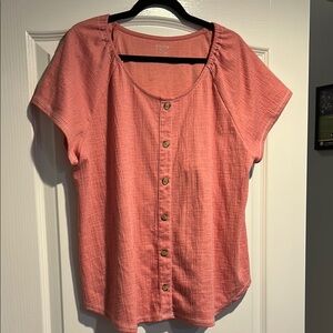 LOFT Relaxed Pink Button Down Short Sleeve Top